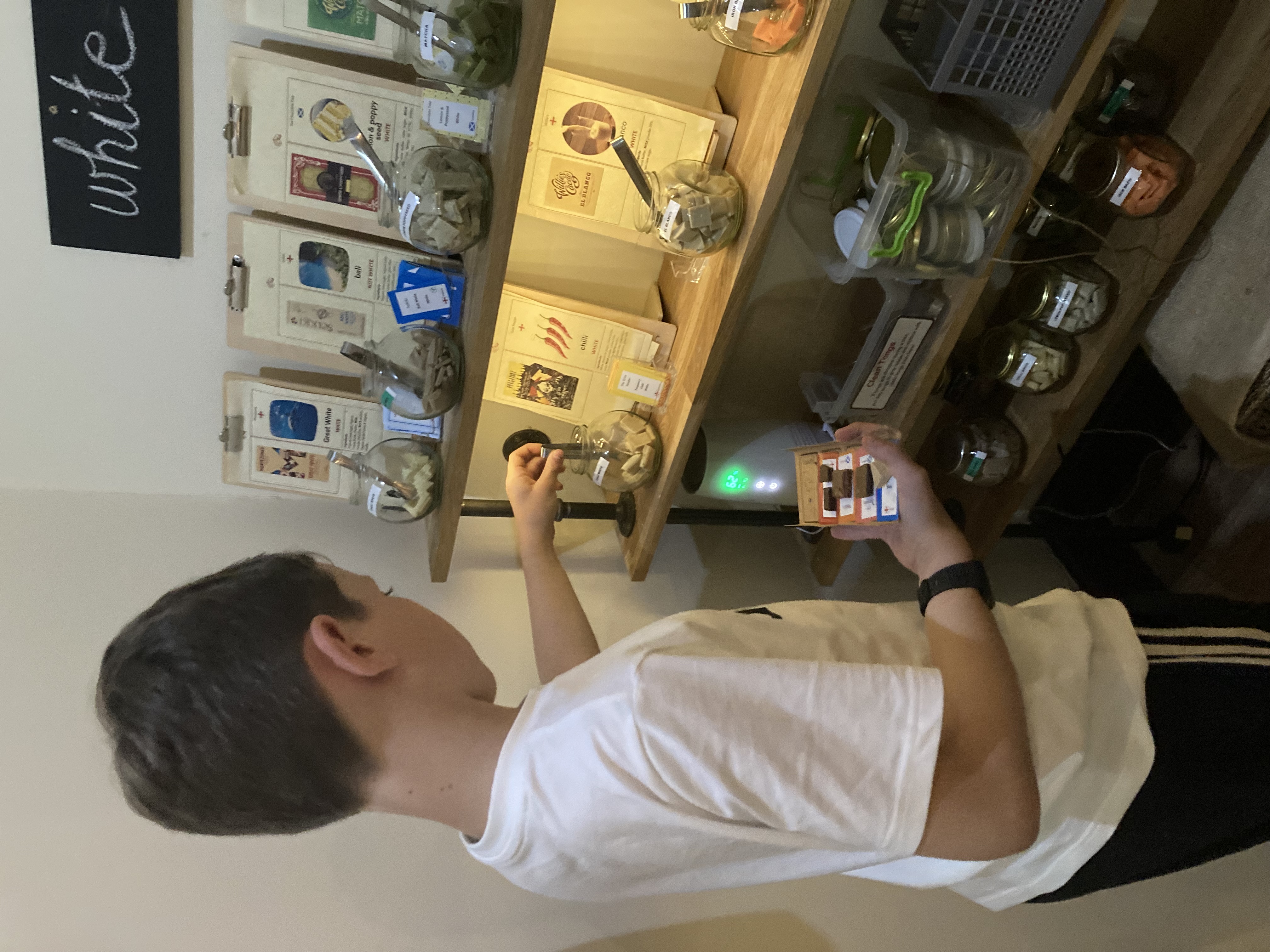 Choosing chocolate tasters at the Chocolatarium, Edinburgh