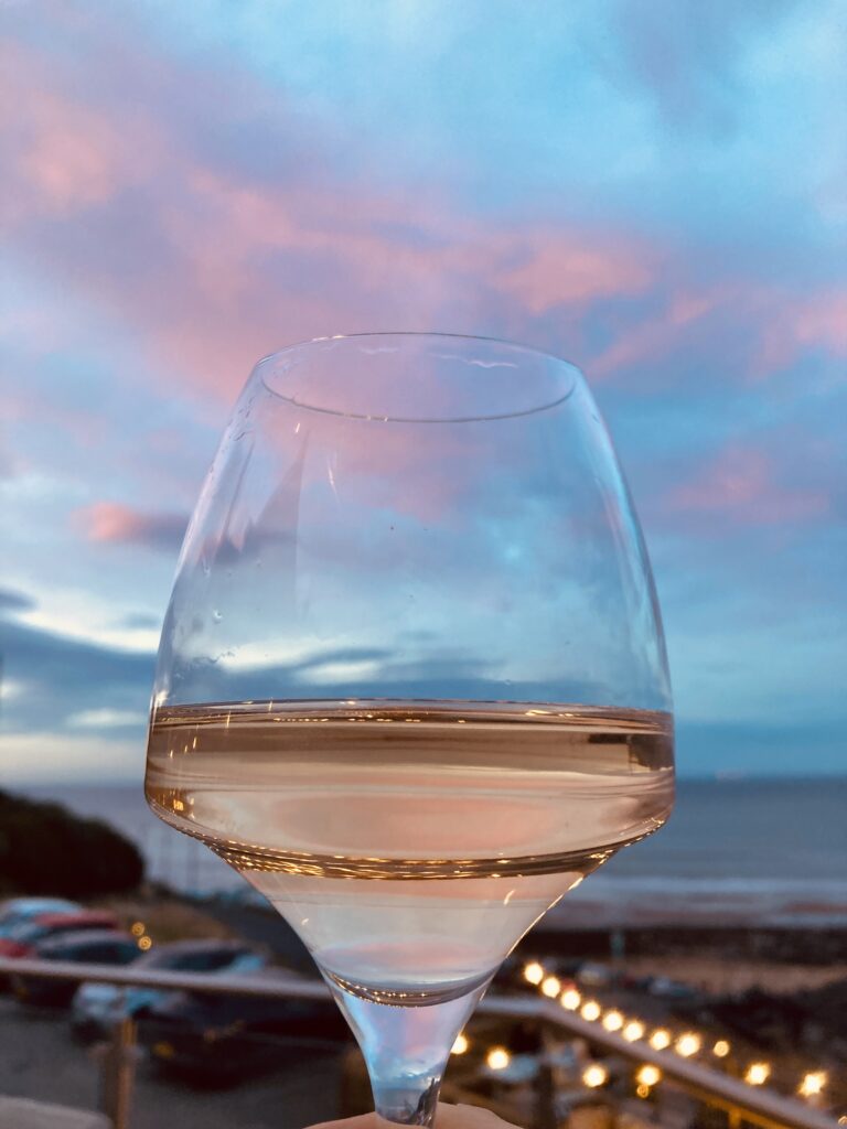 Glass of wine on the terrace at The Spa Hotel Saltburn