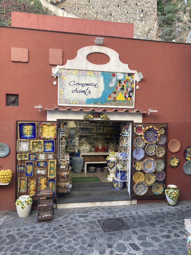 Colourful pottery shop in Positano