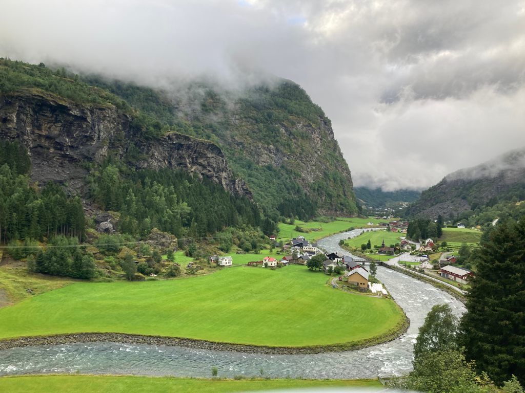 Arriving in Flam with kids on Flamsbana railway